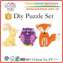 Jigsaw de madera precioso rompecabezas de los bloques, dibujos animados de los niños de bricolaje 3D rompecabezas de bloques